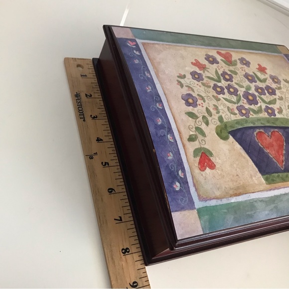 Wooden Jewelry Box Theresa Kogut Print Folk Art Flower Basket - Vintage - Picture 12 of 14